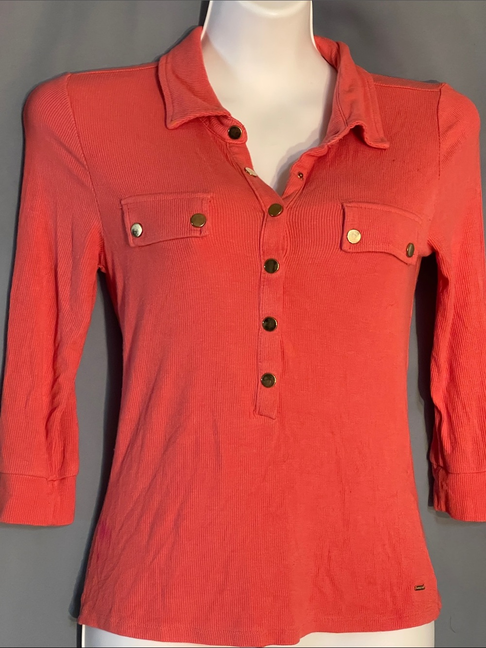 Guess Coral Button-Front Long Sleeve Polo Top